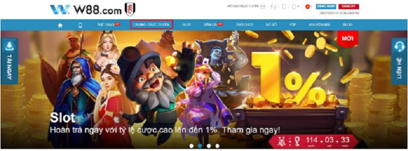 Chọn mục CASINO TRỰC TUYẾN để chơi game Super Fantan